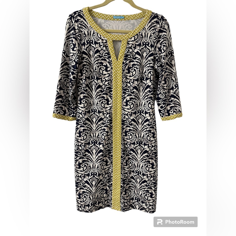 J. McLaughlin black/lime/white Green Print Dress in a size Small